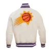 Phoenix Suns Retro Classic Full-Snap Satin Varsity Cream Jacket 3