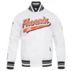 Phoenix Suns Script Tail Full-Snap White Satin Varsity Jacket