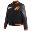 Phoenix Suns Script Tail Women’s Black Wool & Leather Varsity Jacket 1