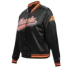 Phoenix Suns Script Tail Women’s Full-Snap Black Satin Varsity Jacket 1