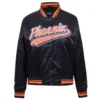 Phoenix Suns Script Tail Women’s Full-Snap Black Satin Varsity Jacket