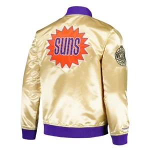 Phoenix Suns Team OG 2.0 Satin Full-Zip Vintage Logo Varsity Gold Jacket 1