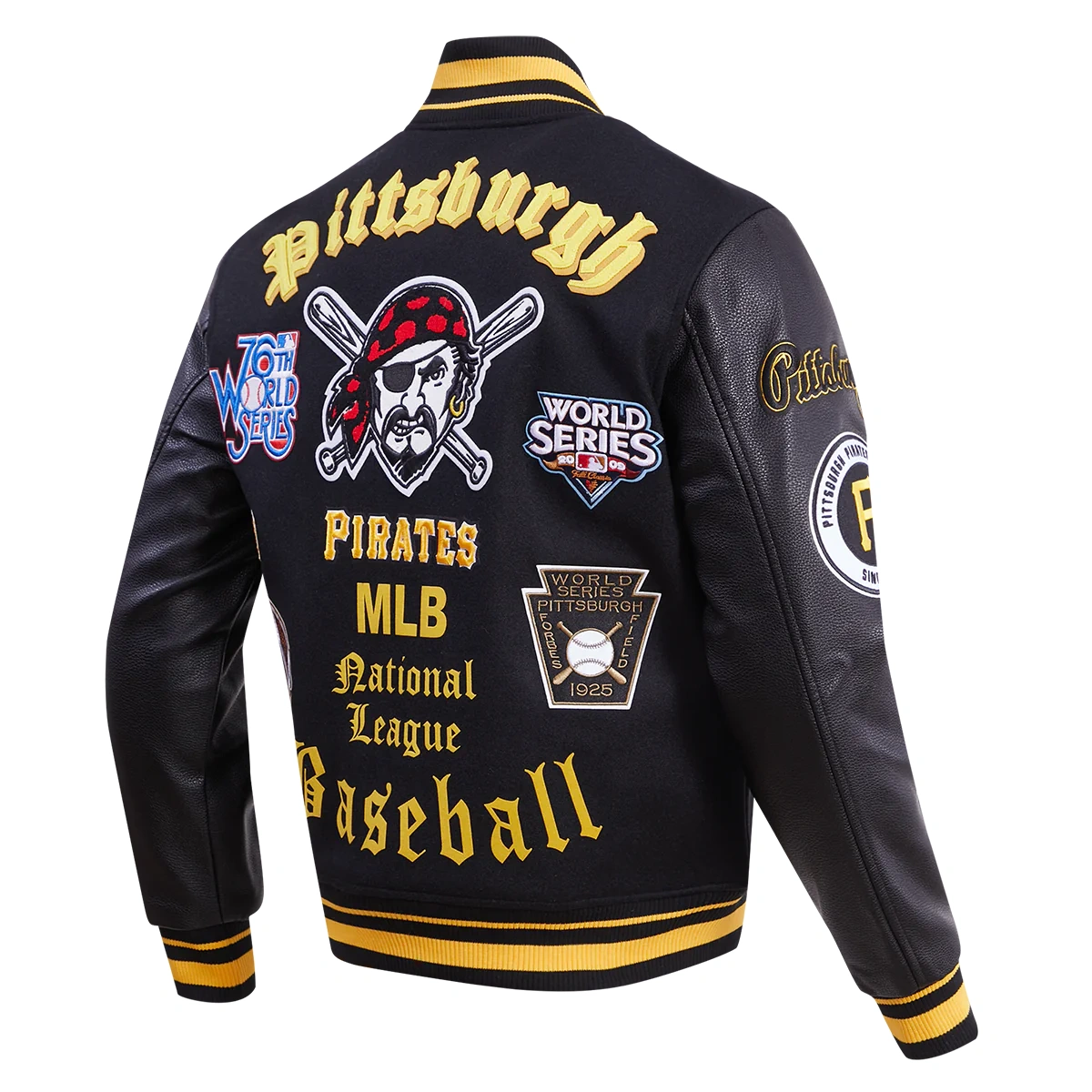 Pittsburgh Pirates Old English Black Wool & Leather Varsity Jacket 1