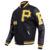 Pittsburgh Pirates Old English Black Wool & Leather Varsity Jacket