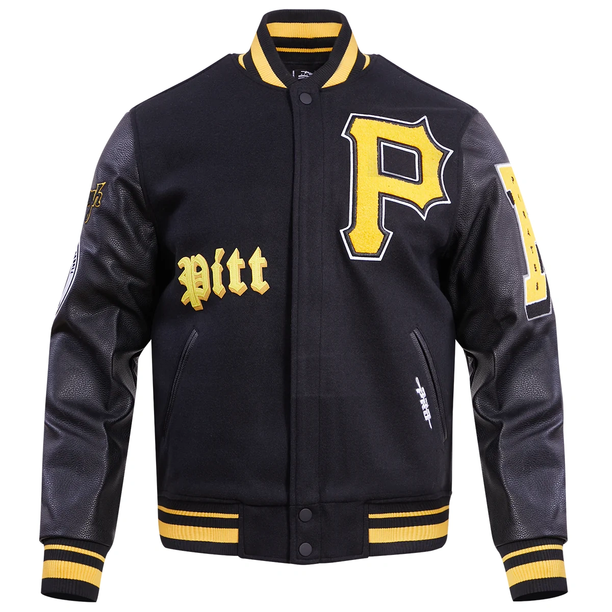 Pittsburgh Pirates Old English Black Wool & Leather Varsity Jacket 2