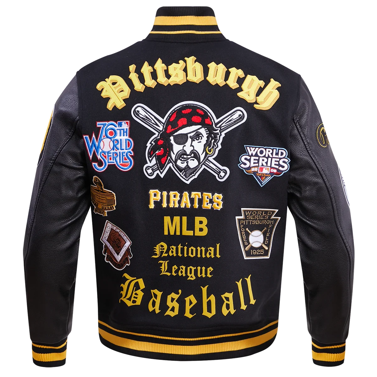 Pittsburgh Pirates Old English Black Wool & Leather Varsity Jacket 3