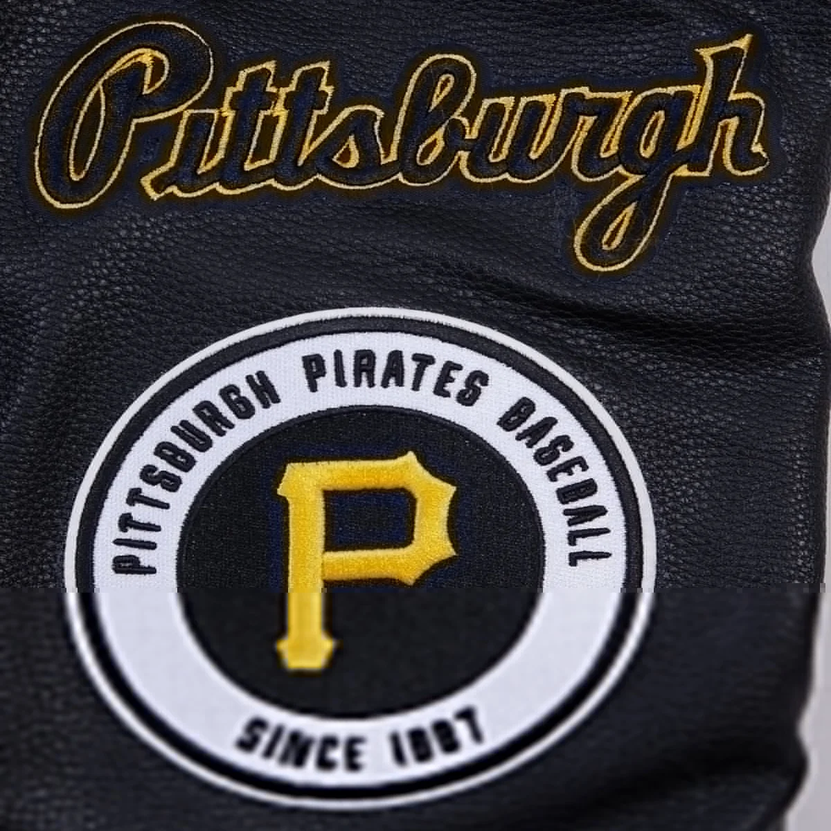 Pittsburgh Pirates Old English Black Wool & Leather Varsity Jacket 5