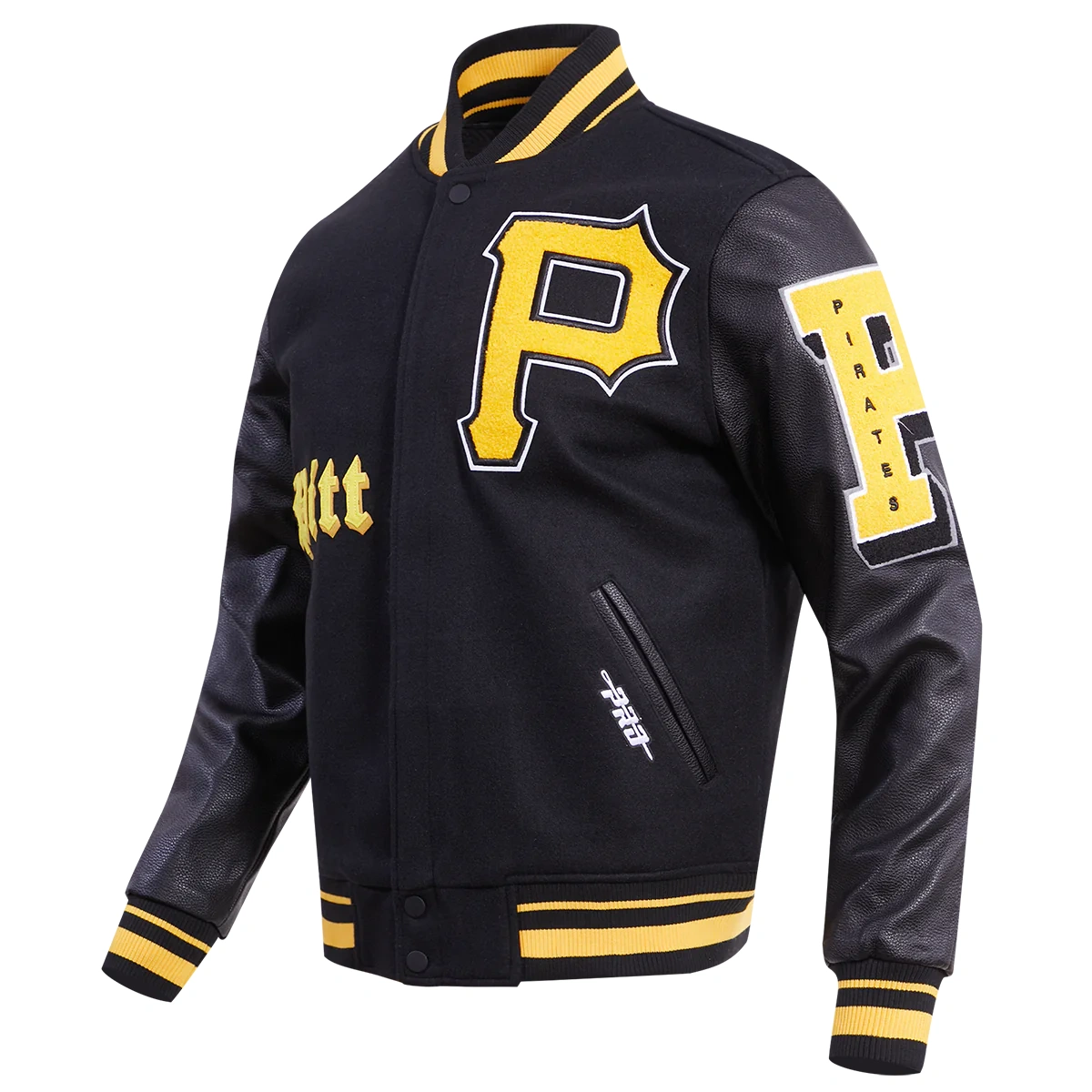 Pittsburgh Pirates Old English Black Wool & Leather Varsity Jacket