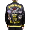 Pittsburgh Pirates Old English Full-Snap Black Satin Varsity Jacket 1