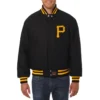 Pittsburgh Pirates One Color Handcrafted Logo Black Wool Varsity Jacket