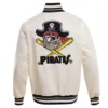 Pittsburgh Pirates Retro Classic Full-Snap White Satin Varsity Jacket 1