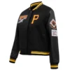 Pittsburgh Pirates Retro Classic Womens Black Wool Leather Varsity Jacket 3