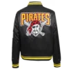 Pittsburgh Pirates Retro Classic Women’s Full-Snap Black Satin Varsity Jacket 1