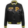 Pittsburgh Pirates Retro Classic Women’s Full-Snap Black Satin Varsity Jacket