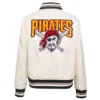 Pittsburgh Pirates Retro Classic Women’s Full-Snap White Satin Varsity Jacket 1