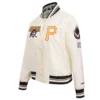 Pittsburgh Pirates Retro Classic Women’s Full-Snap White Satin Varsity Jacket 2