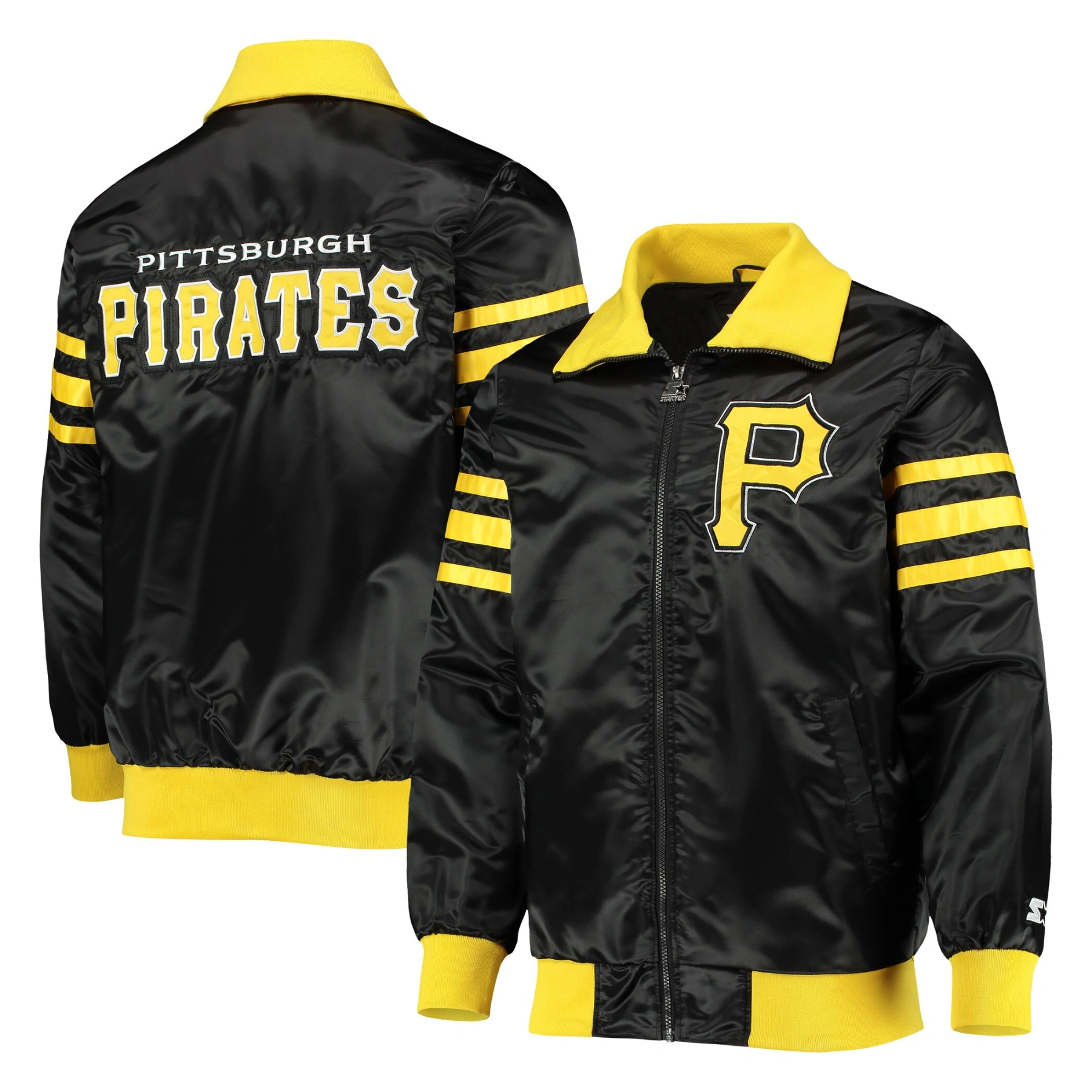 Pittsburgh Pirates The Captain II Satin Varsity Black Jacket 3