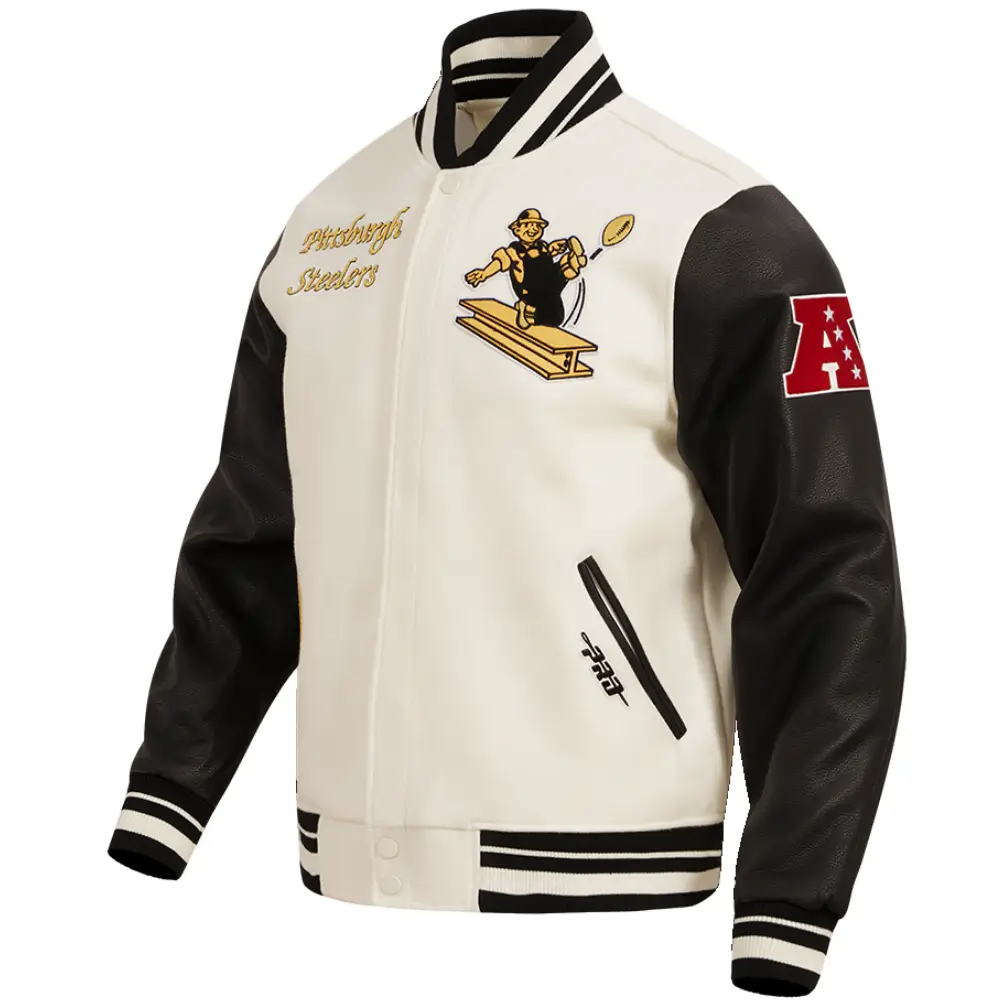Pittsburgh Steelers Cream and Black Retro Classic Jacket 2