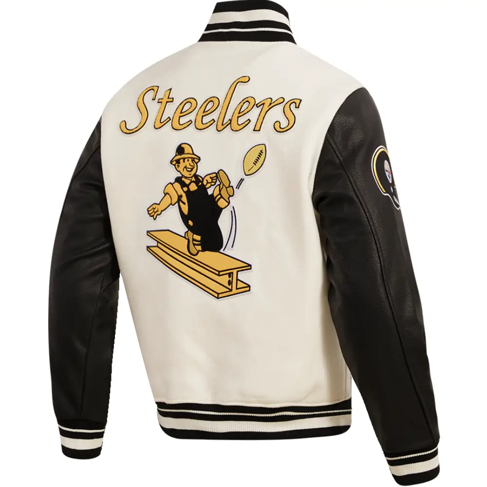 Pittsburgh Steelers Cream and Black Retro Classic Jacket 3