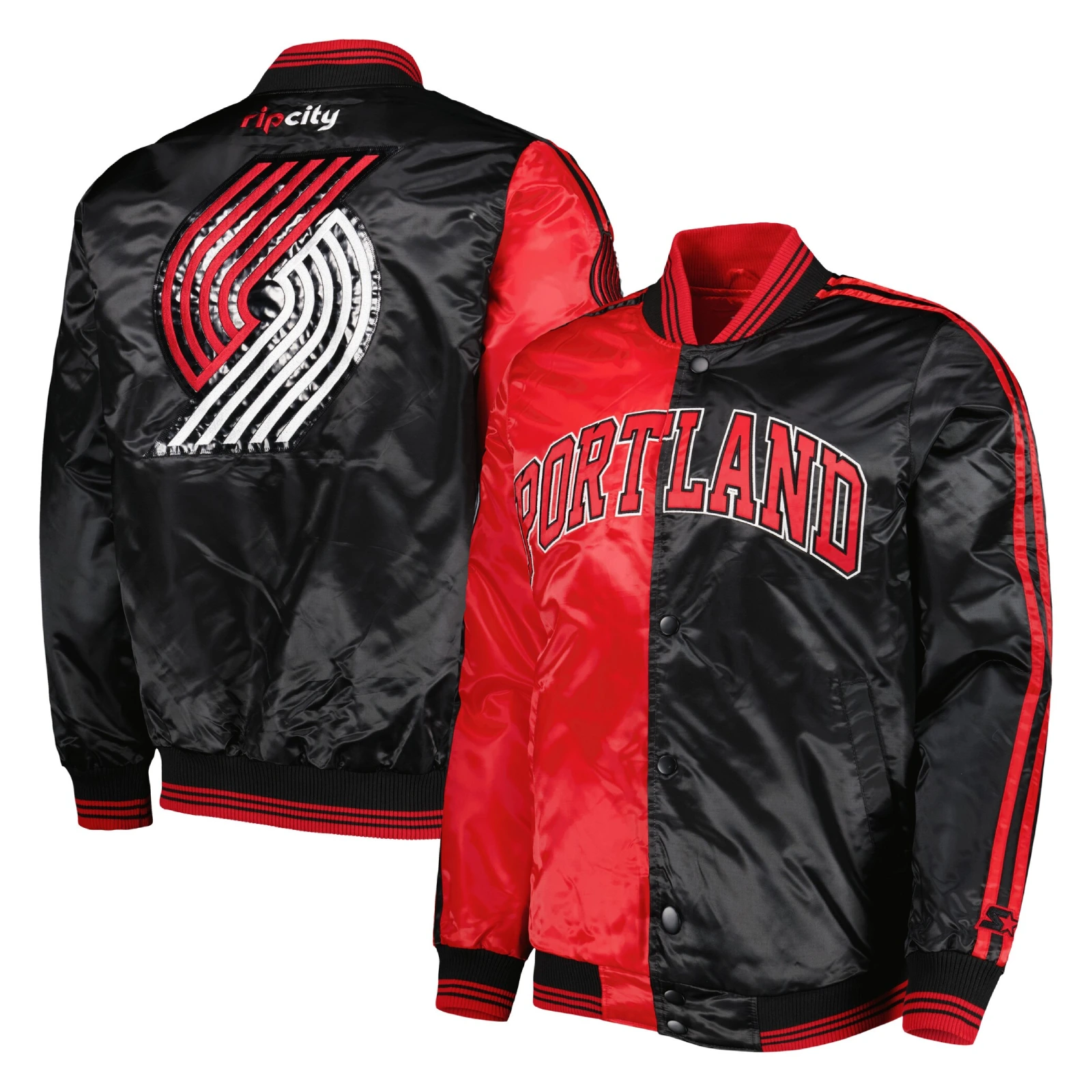 Portland Trail Blazers Fast Break Varsity Red and Black Jacket 3