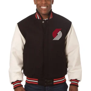 Portland Trail Blazers Two Tone Black Varsity Jacket