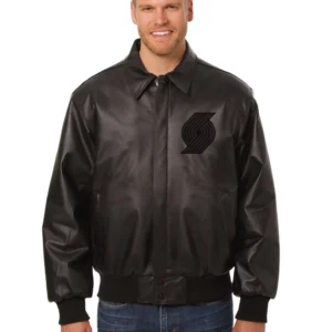 Portland Trail Shirt Collar Black Varsity Jacket