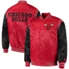 Red and Black Chicago Bulls Enforcer Satin Varsity Jacket 3