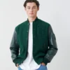 Roots Vintage 2.0 Green Wool and Leather Varsity Jacket