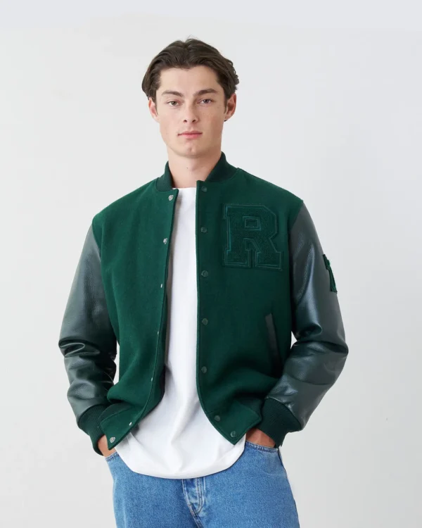 Roots Vintage 2.0 Green Wool and Leather Varsity Jacket