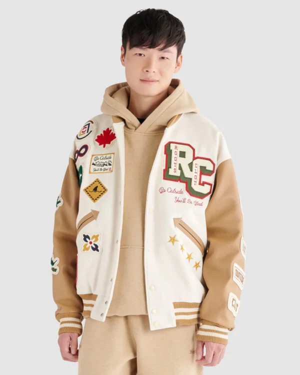 Roots X Clot Ivory and Camel Varsity Jacket