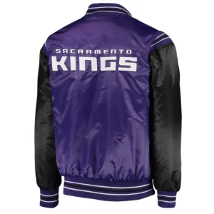 Sacramento Kings Enforcer Full-Snap Satin Varsity Purple Black Jacket 1