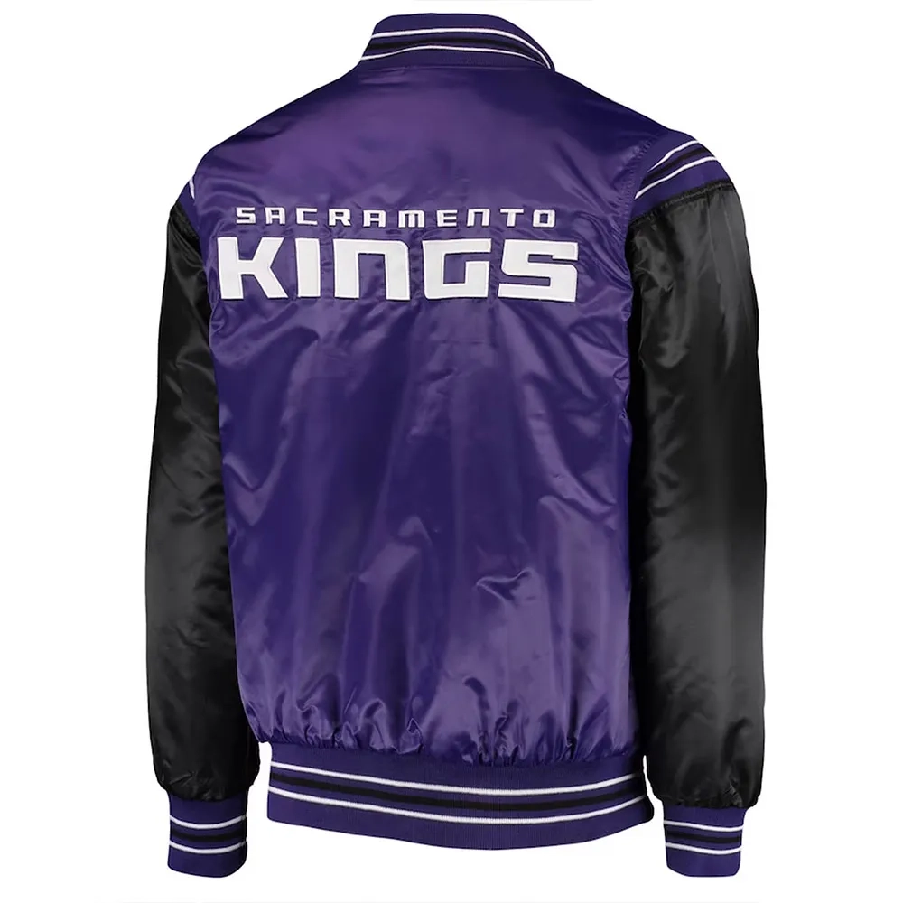Sacramento Kings Enforcer Full-Snap Satin Varsity Purple Black Jacket 1