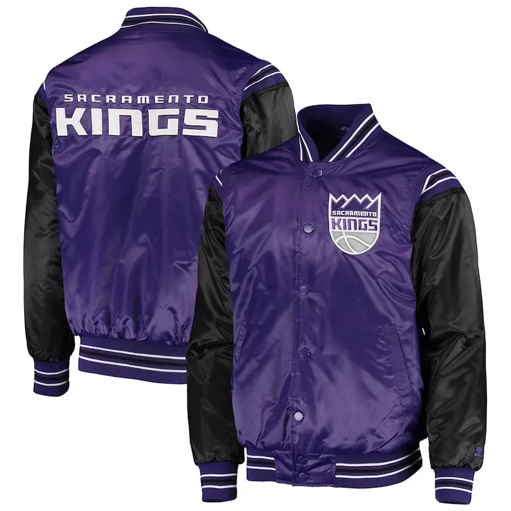 Sacramento Kings Enforcer Full-Snap Satin Varsity Purple Black Jacket 3
