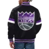 Sacramento Kings Home Game Full-Snap Black Satin Varsity Jacket 1