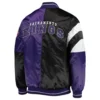 Sacramento Kings Leader Black and Purple Satin Varsity Jacket 1
