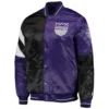 Sacramento Kings Leader Black and Purple Satin Varsity Jacket