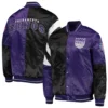Sacramento Kings Leader Black and Purple Satin Varsity Jacket 3