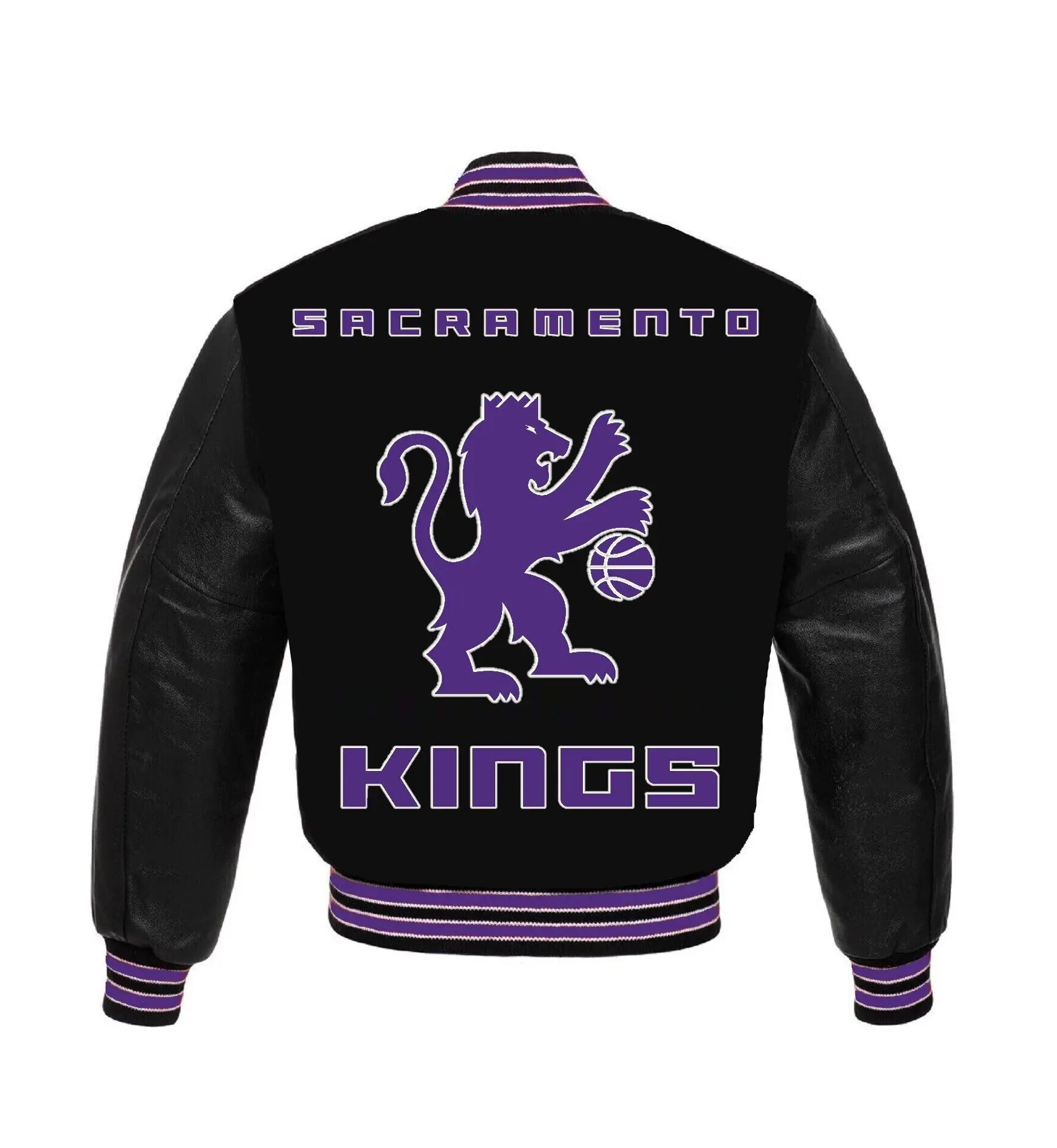 Sacramento Kings Letterman Black Wool & Leather Varsity Jacket 1