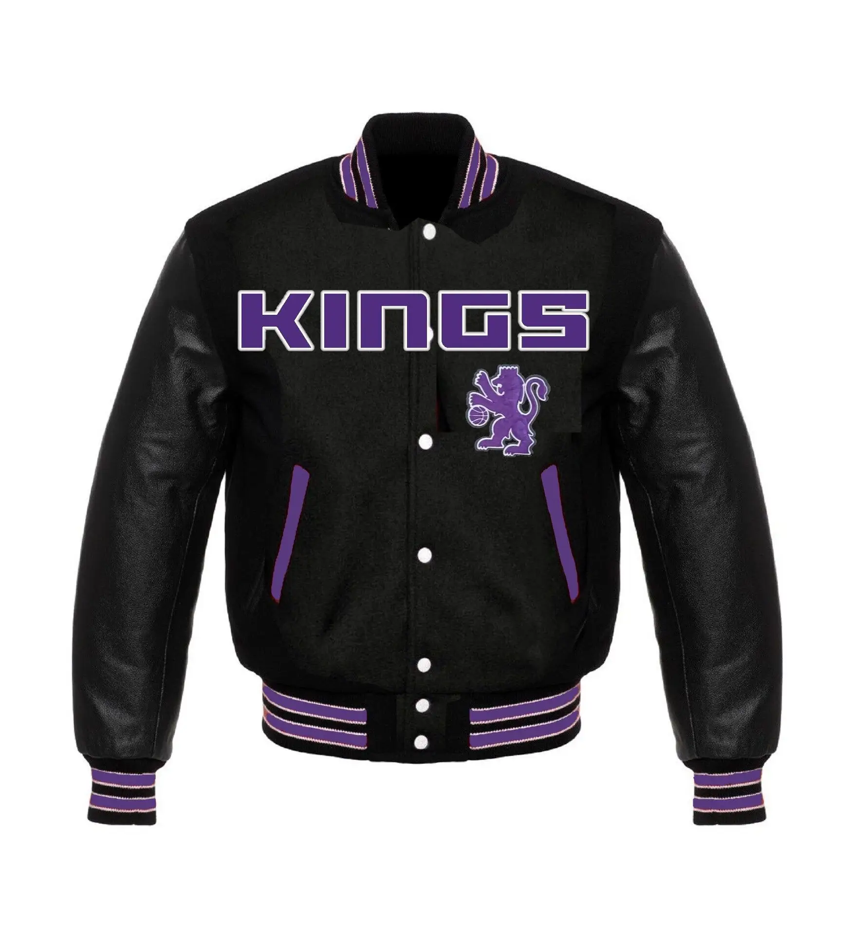 Sacramento Kings Letterman Black Wool & Leather Varsity Jacket