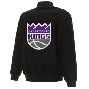 Sacramento Kings One Color Full-Snap Black Wool Varsity Jacket 1