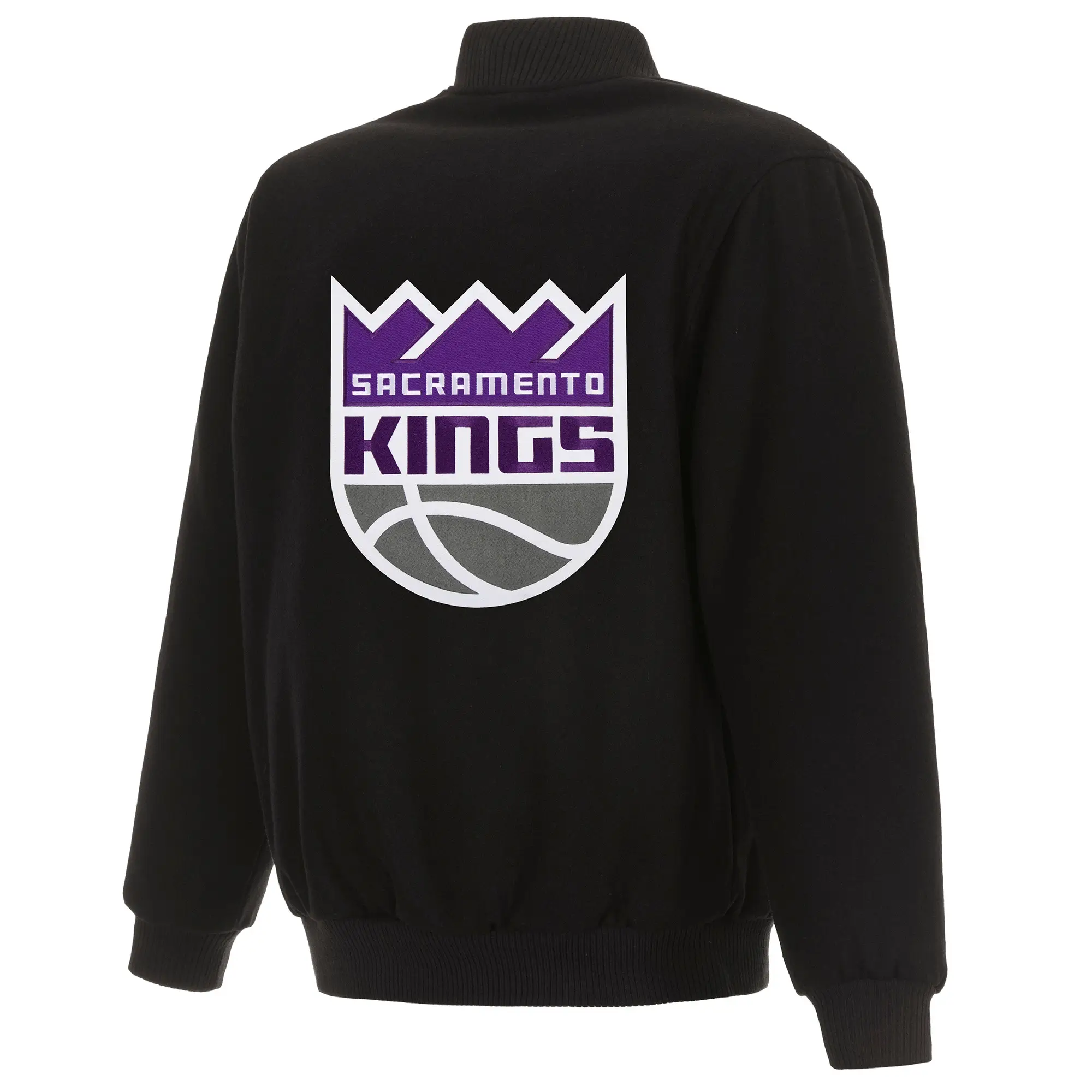 Sacramento Kings One Color Full-Snap Black Wool Varsity Jacket 1