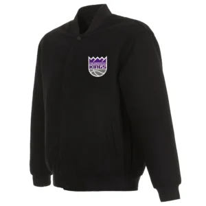 Sacramento Kings One Color Full-Snap Black Wool Varsity Jacket