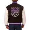 Sacramento Kings Two Tone Black and White Wool and Leather Varsity Jacket 1