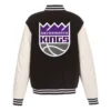 Sacramento Kings Two Tone Black and White Wool and Leather Varsity Jacket 1
