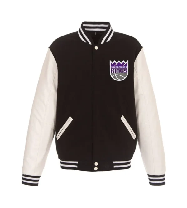 Sacramento Kings Two Tone Black and White Wool and Leather Varsity Jacket