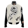 San Antonio Spurs Old English Wool & Leather Varsity Off White and Black Jacket