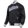 San Antonio Spurs Script Tail Black Satin Varsity Jacket 1