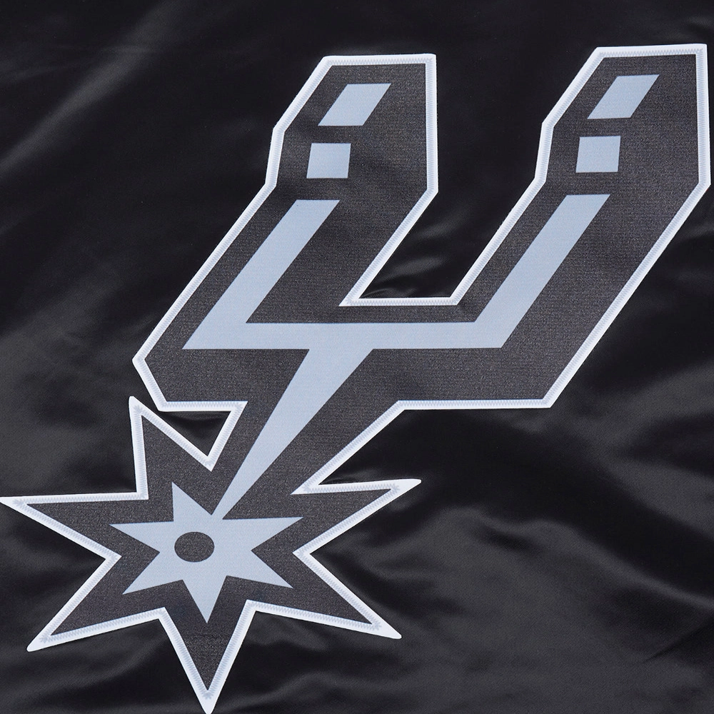 San Antonio Spurs Script Tail Black Satin Varsity Jacket 5