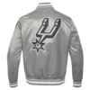 San Antonio Spurs Script Tail Ribbed Knitted Gray Satin Varsity Jacket 3
