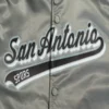 San Antonio Spurs Script Tail Ribbed Knitted Gray Satin Varsity Jacket 4
